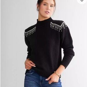 Elegant Black Turtleneck Sweater with Beaded Details